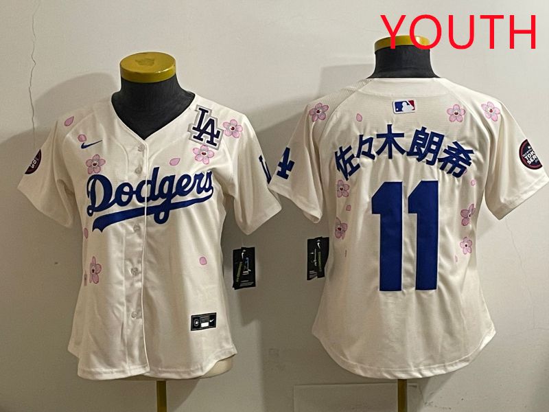 Youth Los Angeles Dodgers #11 R.Sasaki Cream Sakura Edition 2025 Nike MLB Jersey style 39